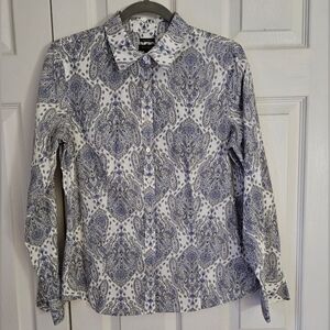 Talbots Long Sleeve Button Front Medallion Print